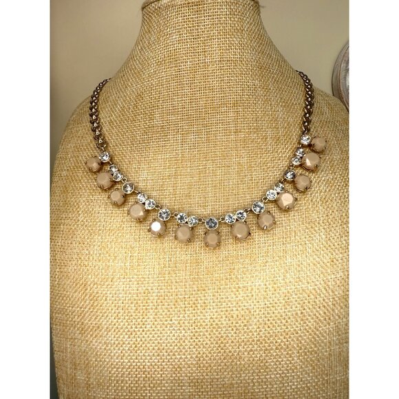 J.Crew Gold-Tone Necklace With Neutral Beige Gems & Clear Crystals 18-20 Inches - Picture 7 of 13
